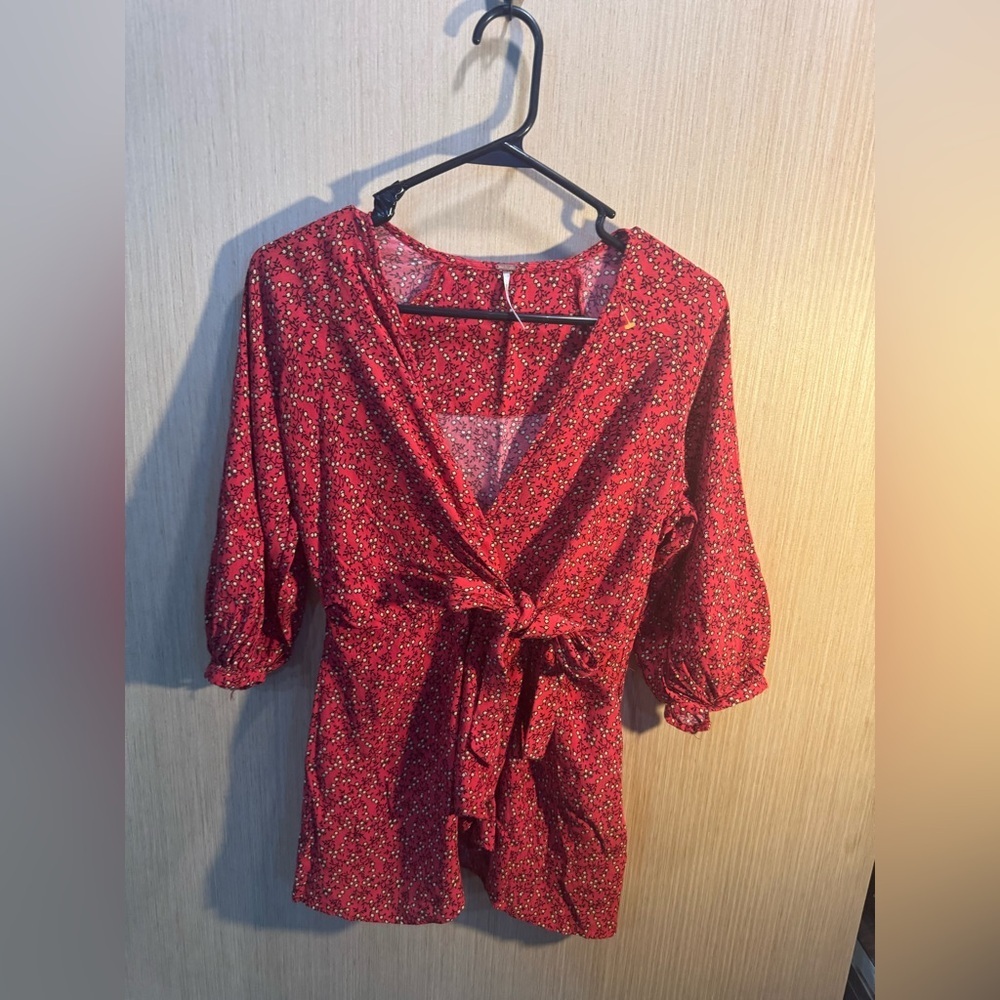 Women’s Free People Wrap Red Floral Mini Dress Size XS